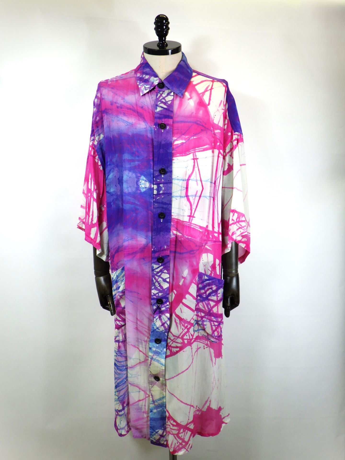 nude:MM　レーヨンシフォンインクジェットプリント半袖ビッグシャツ/ワンピース　DS-335-PIN×PUR