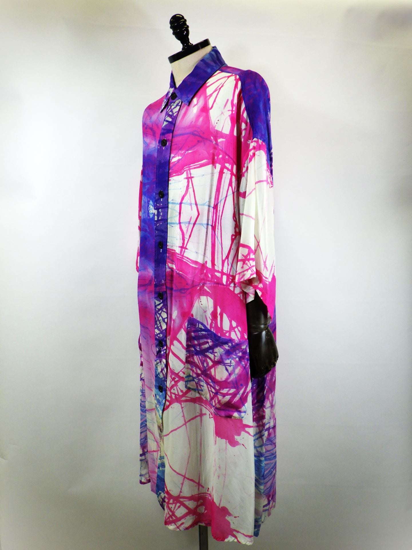 nude:MM　レーヨンシフォンインクジェットプリント半袖ビッグシャツ/ワンピース　DS-335-PIN×PUR