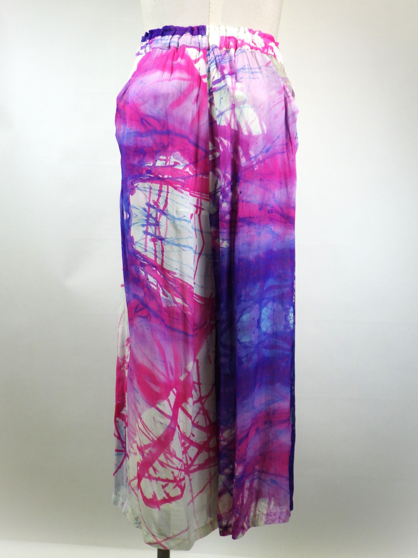 nude:MM　レーヨンシフォンインクジェットプリントワイドクロップドイージーパンツ　DS-336-PIN×PUR