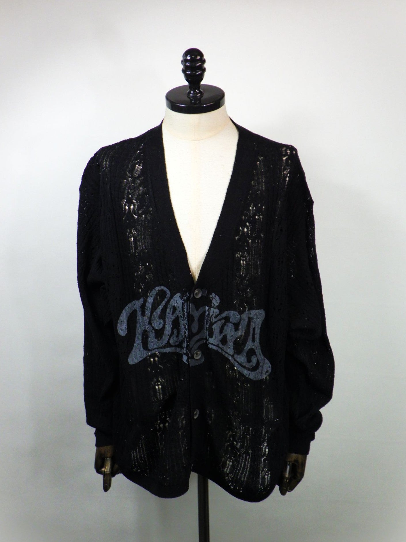 KAMIYA　"WAVY KAMIYA" プリント シルク レース ニット カーディガン　G16CD059-BK