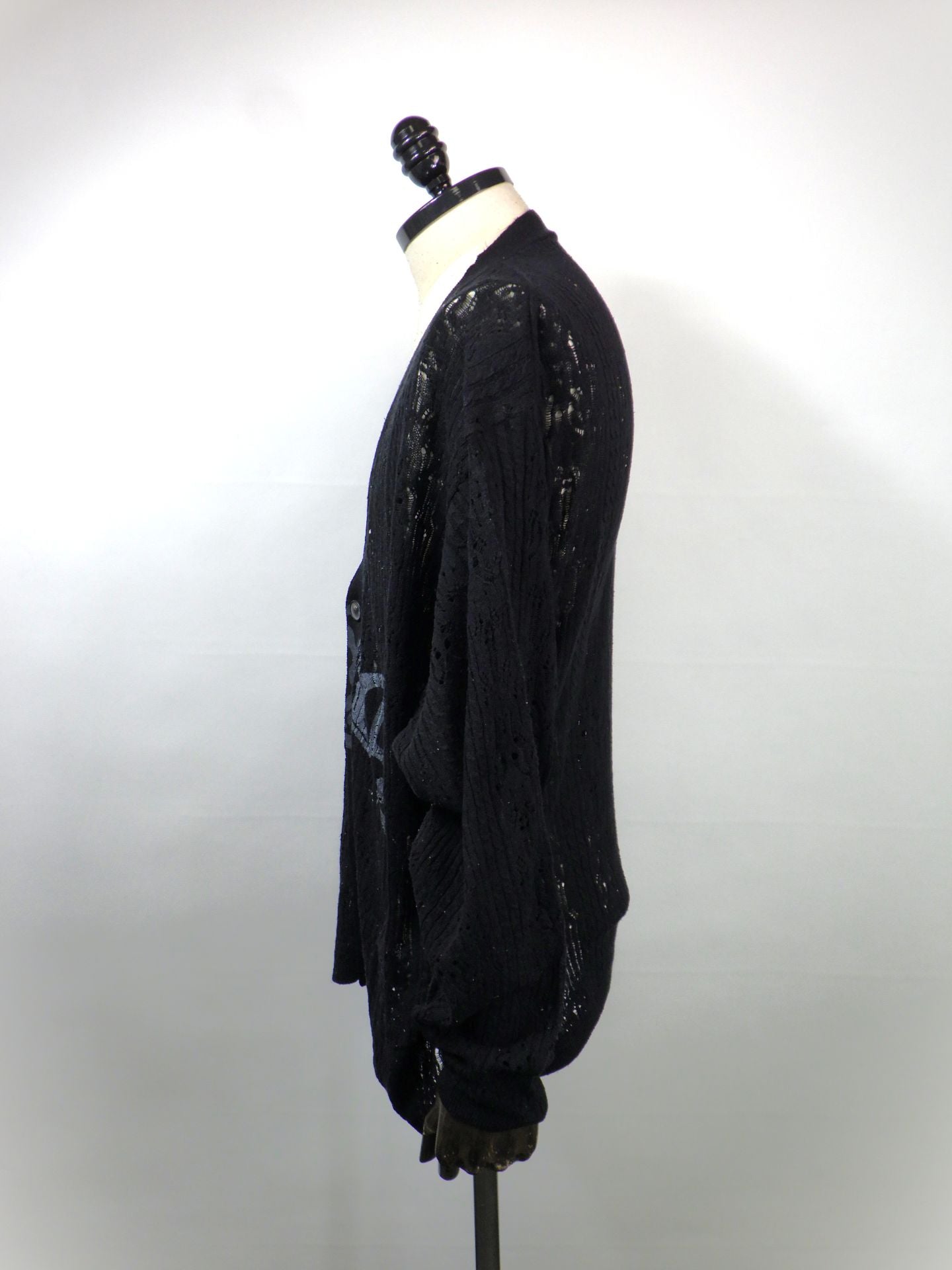 KAMIYA　"WAVY KAMIYA" プリント シルク レース ニット カーディガン　G16CD059-BK