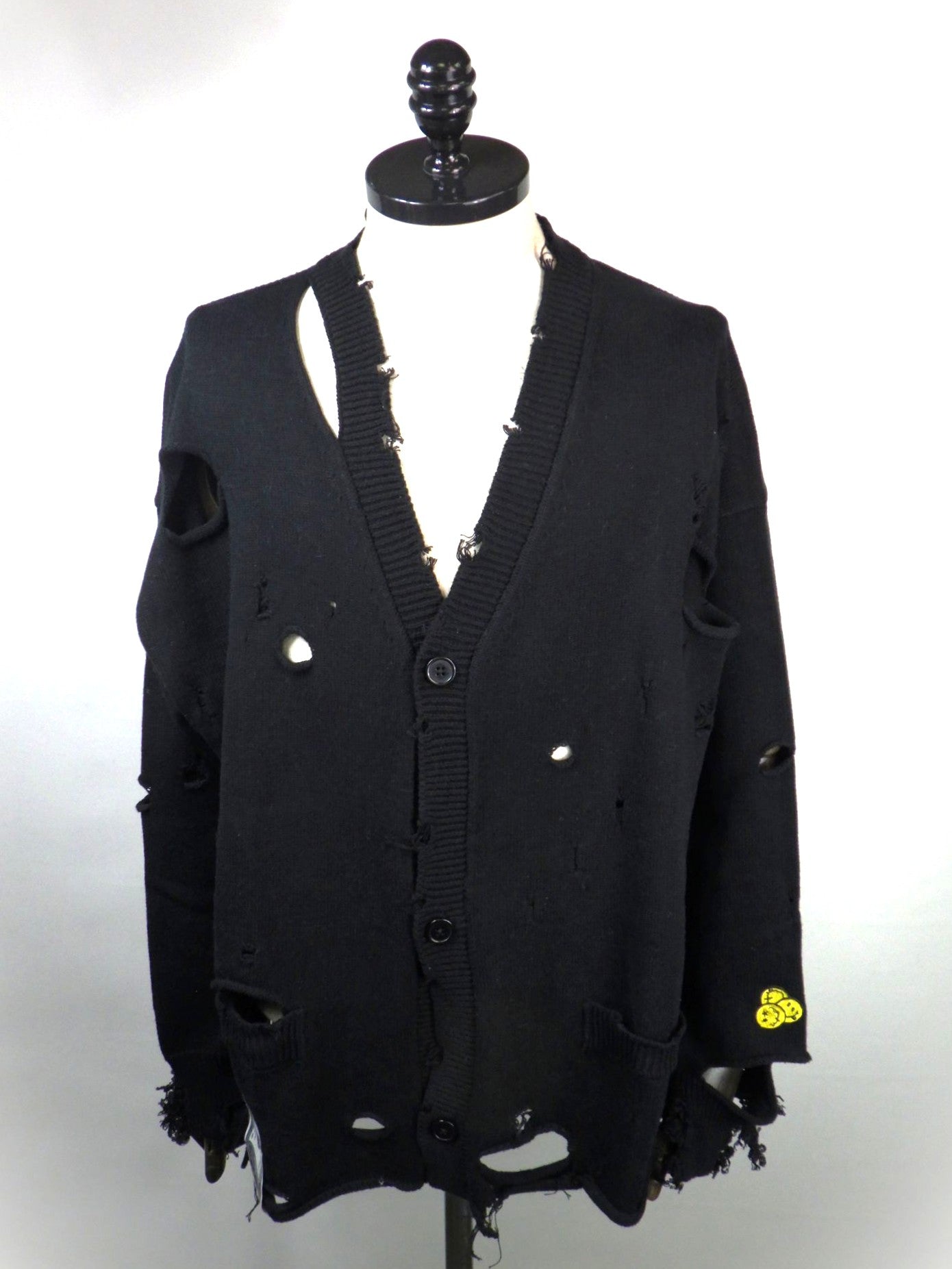 STUD MUFFIN　ローゲージコットンヤーン ダメージカーディガン　614-04163-BK