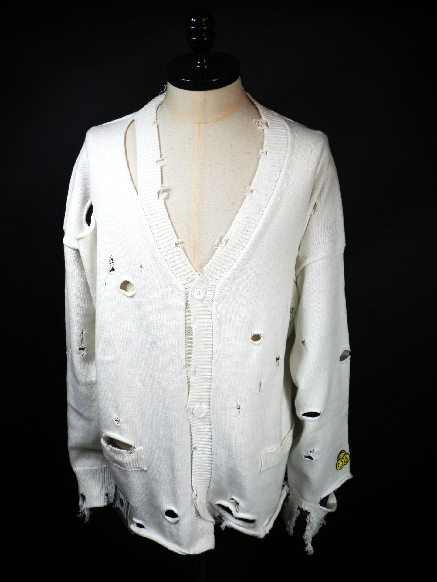 STUD MUFFIN　ローゲージコットンヤーン ダメージカーディガン　614-04163-O.WH