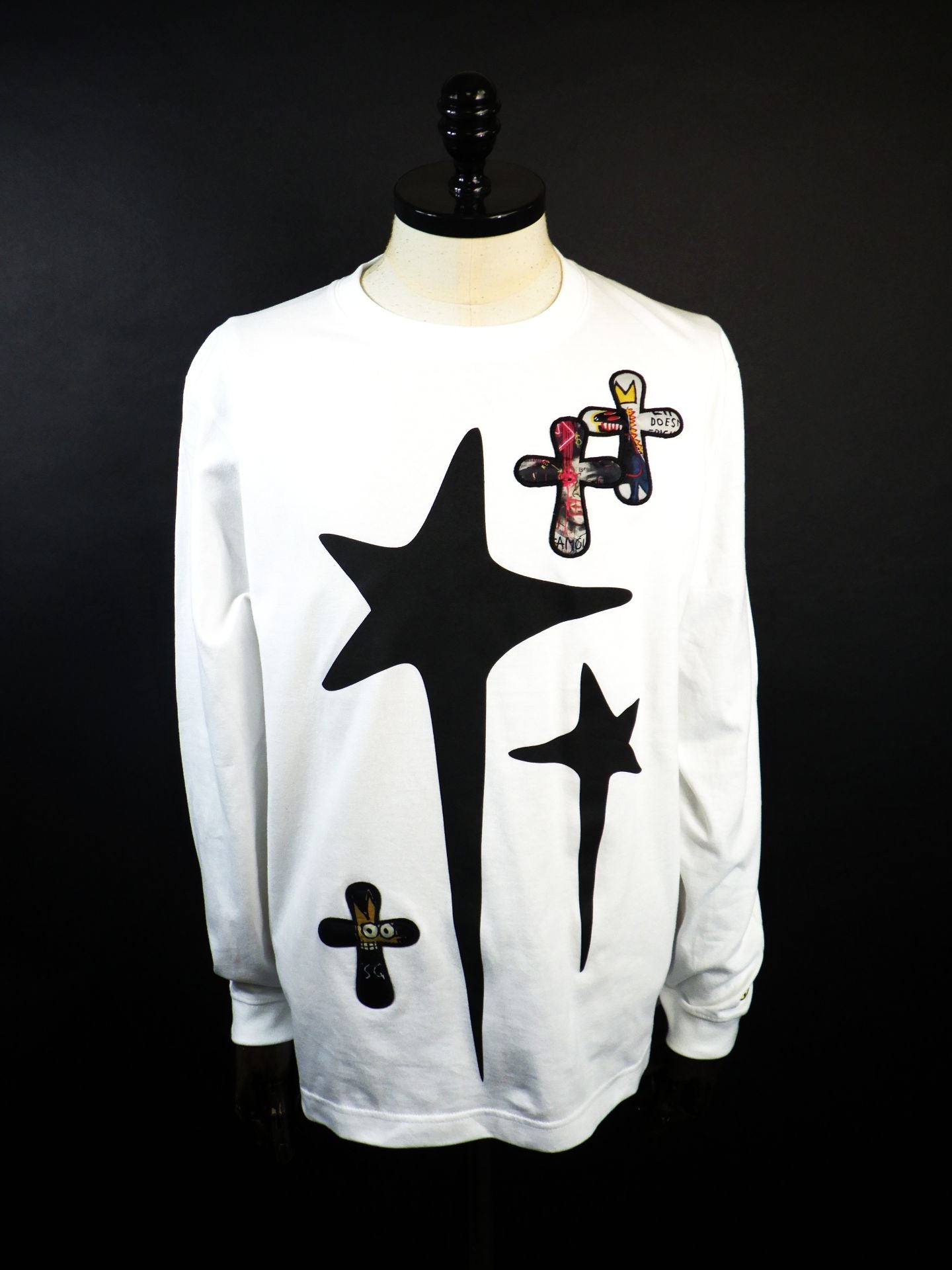 STUD MUFFIN　コットン天竺 ドリップスター&クロスパッチLSシャツ ロンTシャツ　614-02869-WH