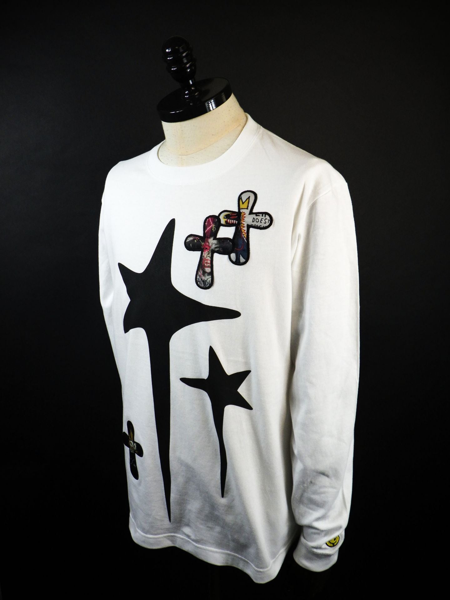 STUD MUFFIN　コットン天竺 ドリップスター&クロスパッチLSシャツ ロンTシャツ　614-02869-WH