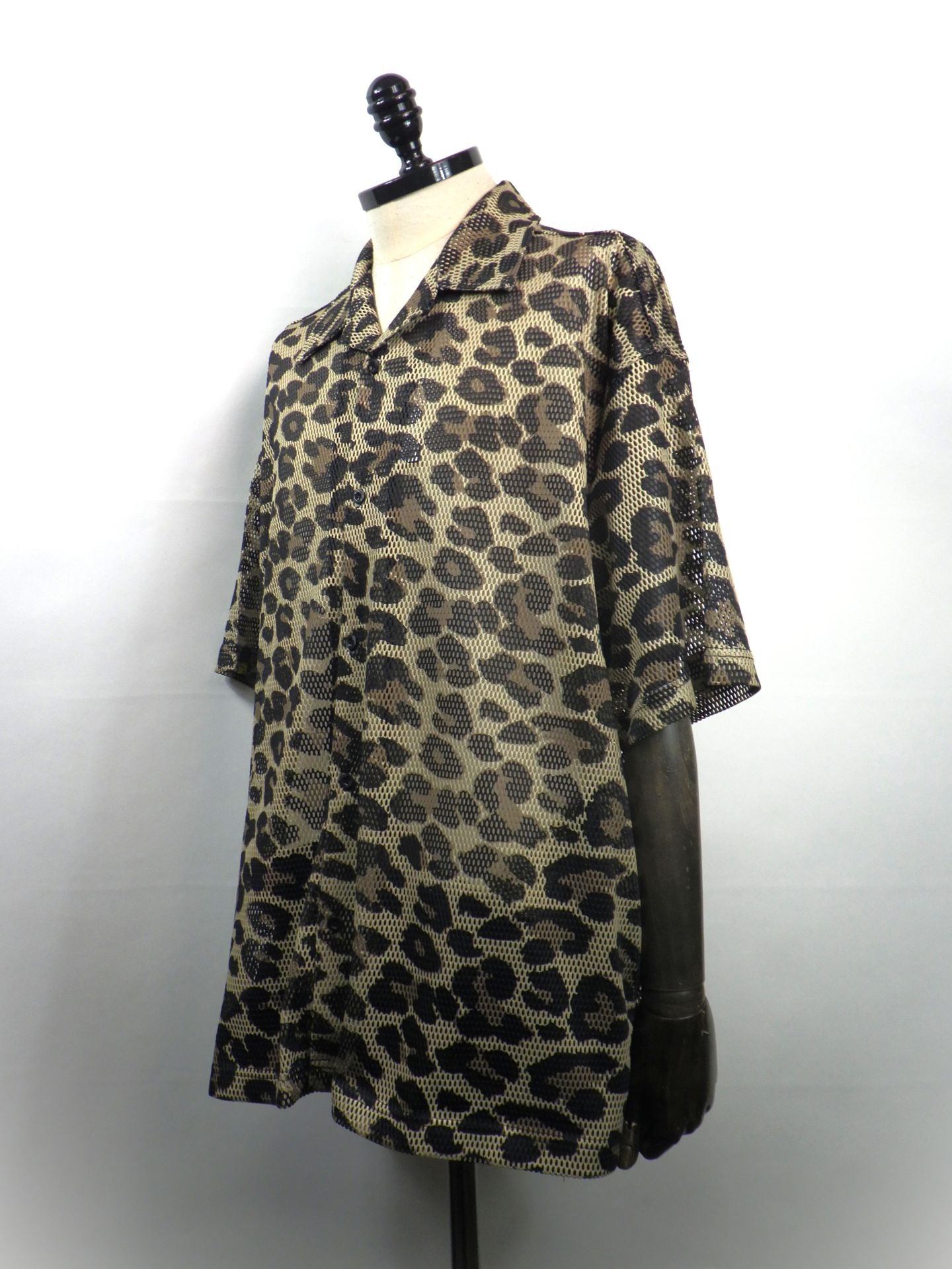 STUD MUFFIN　レオパードメッシュ スマイリーパッチオーバーサイズシャツ　614-01148